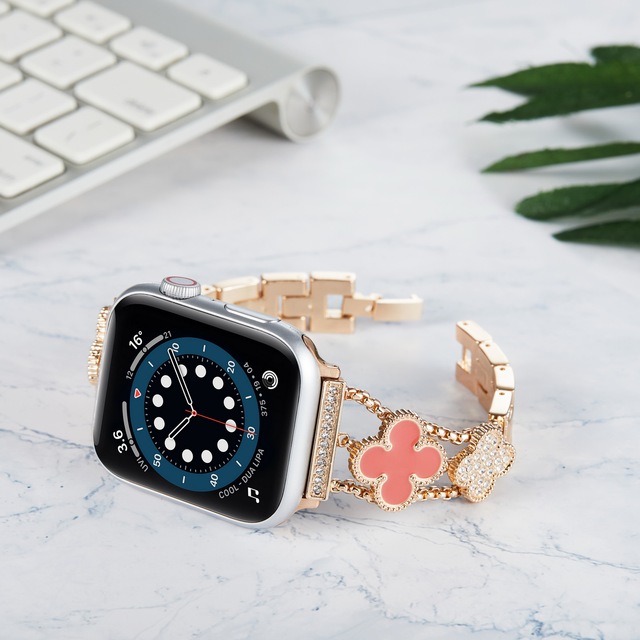 Metal strap For Apple watch 7 45mm 41mm 6 5 4 SE 44mm 40mm Ladies Luxury Smart Watch Wristband For iwatch 3 2 42mm 38mm band