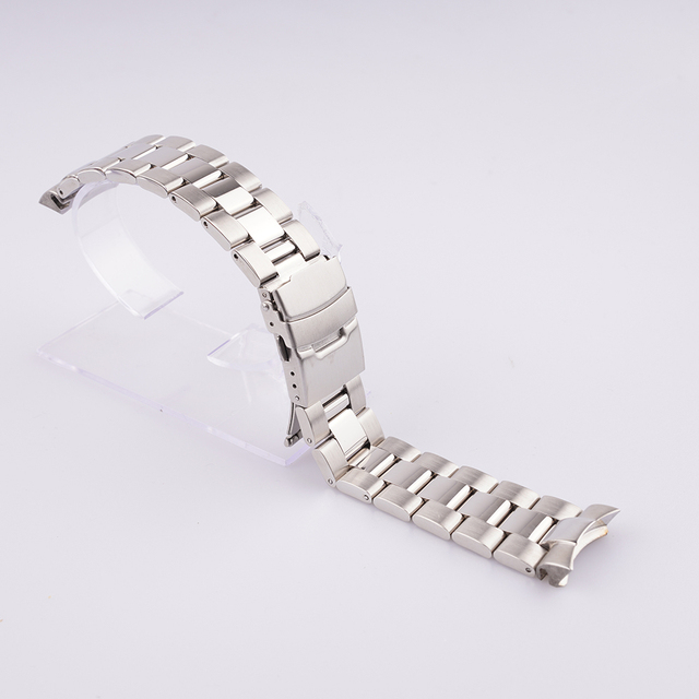 Rolamy 22mm 316L Steel Solid Curved End Oyster Watch Band Bracelet For Seiko SKX007/009