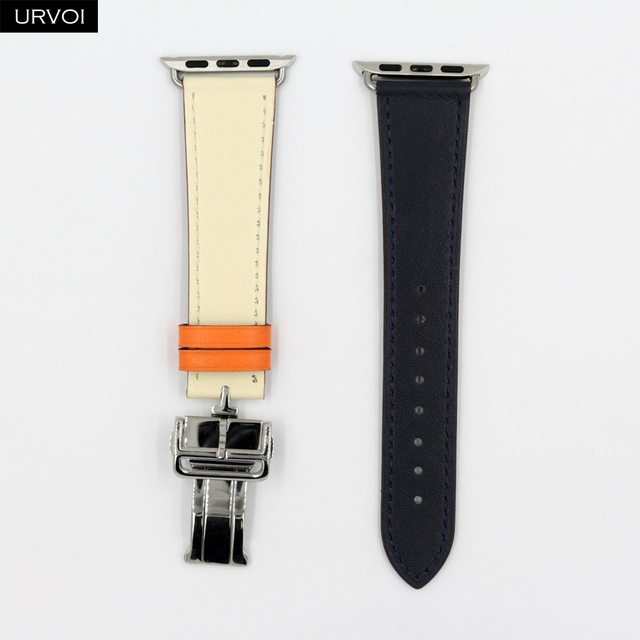 URVOI Deploy Buckle Strap for Apple Watch Series 7 6 SE 5 4 3 2 1 Strap for iwatch Strap Round Single Leather Watch Strap Swift