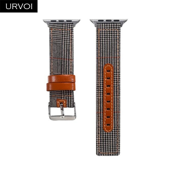 URVOI Canvas Strap for Apple Watch series 7 6 SE5 4 3 Swallow Pattern Grip Wrist Jean Strap for iwatch Classic Design Leather Back