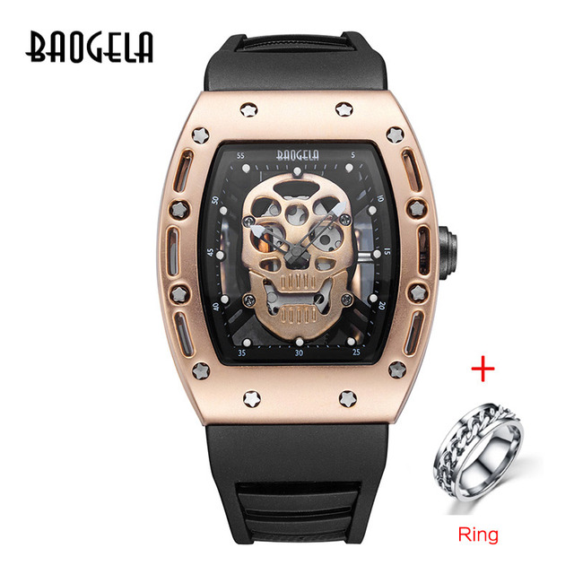 Baogela Pirate Skull Pattern Men's Watch Silicone Luminous Quartz Watches Military Wateproof Skeleton Wristwatch for Man 1612