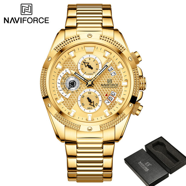 NAVIFORCE Men's Sport Watch Wristwatch Luxury Brand Military Chronograph Stainless Steel Male Quartz Watch Gift 8021