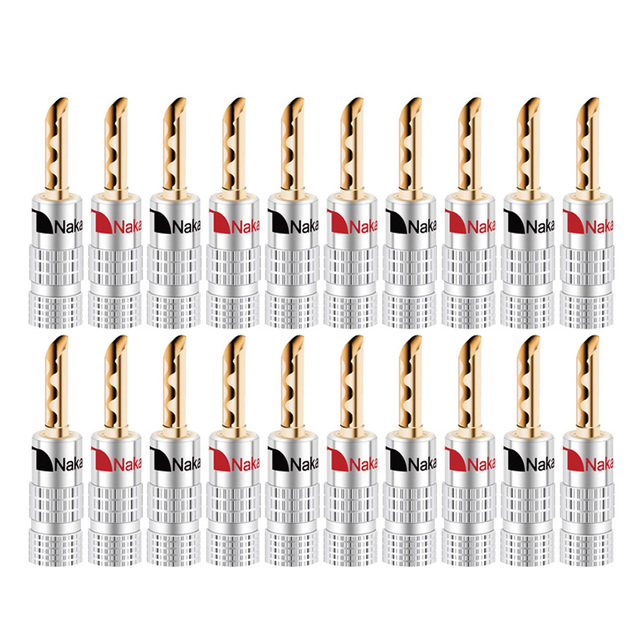 20pcs/10pairs Nakamichi Banana Plug 24K Gold Plated 4mm Banana Connector With Screw Lock For Audio Jack Speaker Plugs Black And Red