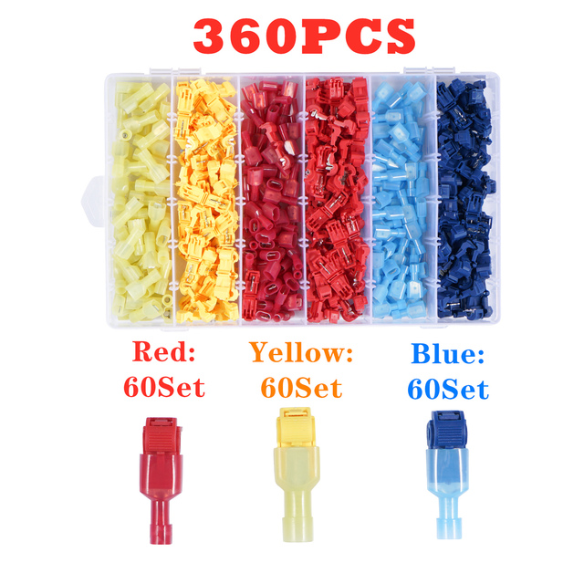 120/480pcs T-Tap Wire Connectors, Self Stripping Quick Splice Electrical Wire Terminals, Male Quick Cut Spade