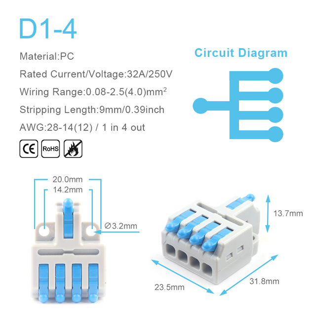 25/50/100pcs Quick Connector Compact Splitter Splicing Terminal Block M3 Screw Fixing Wire Connector for Connecting Electrical Cables