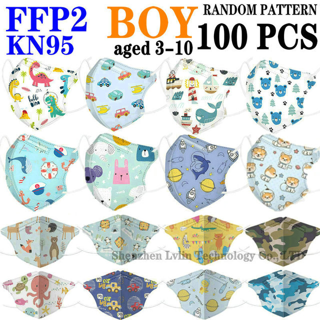 FFP2 KN95 Kids Mask Cartoon Kids 3-8 8-15 Years 5 Layers Mask Boys Girls Face Mask CE Safety Protector