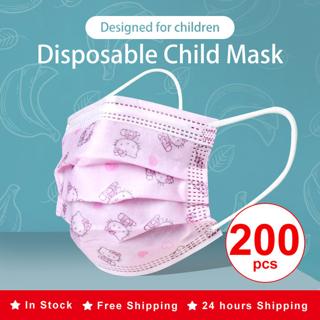 Cute Cat Baby Face Mask Disposable Kids Face Mask Pink Girl 3 Slices Massage Mask For Kids