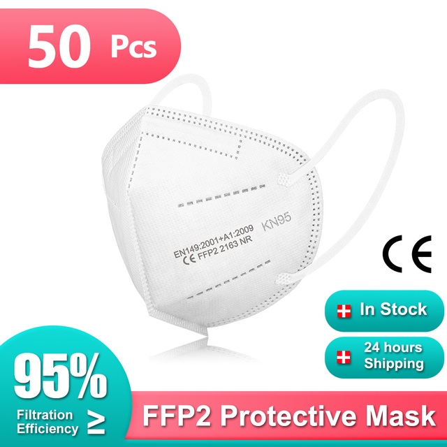 10-100pcs Black Filter FFP2 Mask KN95 Protective Face Mouth Masks ffp2fan FPP2 Mascarillas Mascherina ffp2 Reusable FFPP2