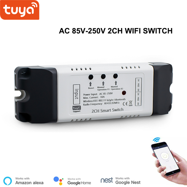 1/2/4 CH Smart WiFi Light Switch Garage Door Opener Breaker Module 12V 24V 220V RF Receiver Tuya Remote Control Work with Alexa