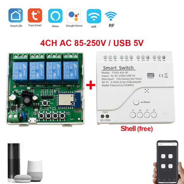 Wifi Smart Garage Door Opener RF 433 Controller Tuya Smart Life APP Timer Switch 7-32V 85-250V Receiver for Alexa Google Home