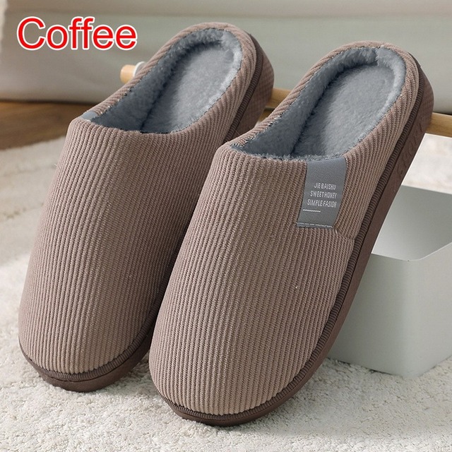 Men Slippers Solid Color Autumn And Winter Home Slippers For Men Warm Indoor Beadroom Slides Men Stripe Cotton Slippers