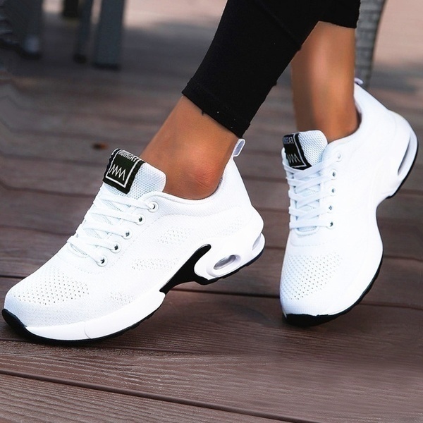 Women's shoes breathable light comfortable sports shoes running shoes white mesh wedges casual chunky vulcanize shoes