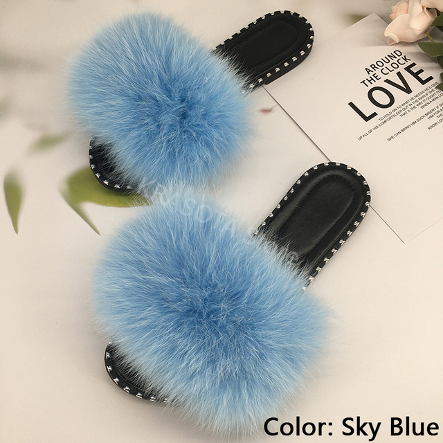 women flip flops summer fluffy slippers luxury real fur slides for women fluffy sliders jelly shoes woman flat sandals with fur