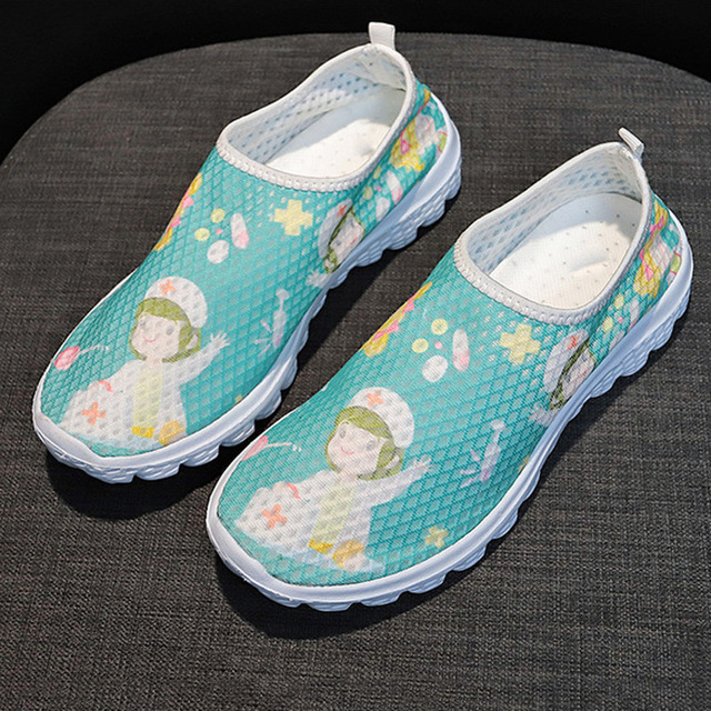 Women Comfortable Sneakers Casual Shoes Cartoon Nurse Print Women Sneakers Breathable Flat Shoes Zapatillas Mujer