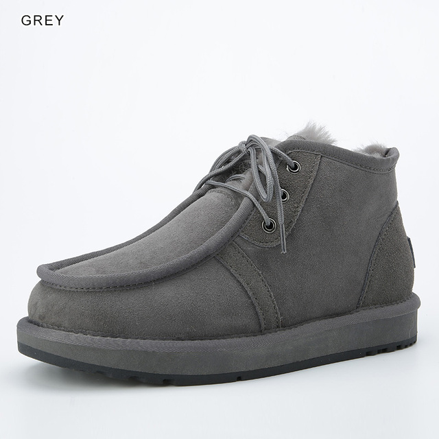 INOE Real Sheepskin Suede Men Sheep Wool Fur Lined Winter Short Ankle Snow Boots With Zipper Keep Warm Waterproof Boots