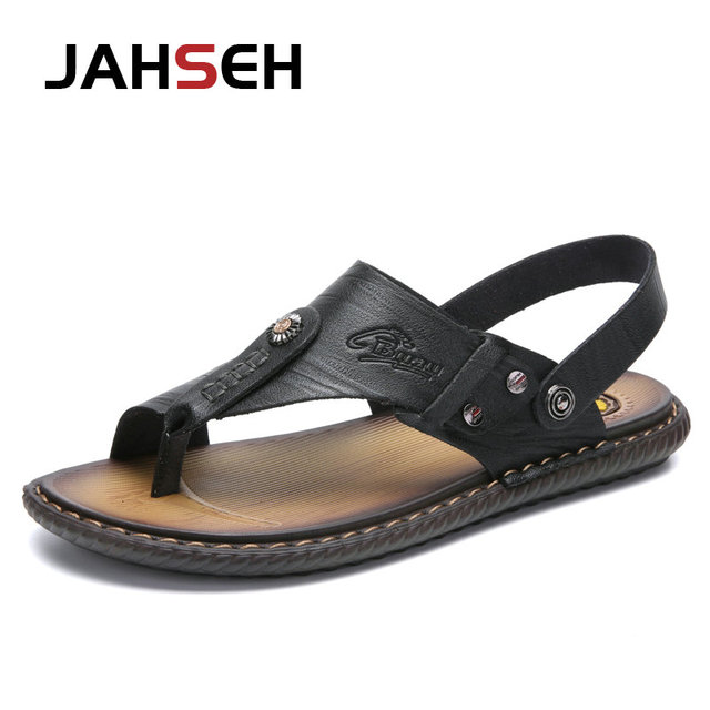 New Arrival Leather Men Sandals Summer Slip On Leisure Beach Shoes Fashion Outdoor Men Sandals High Quality Slippers Size 47