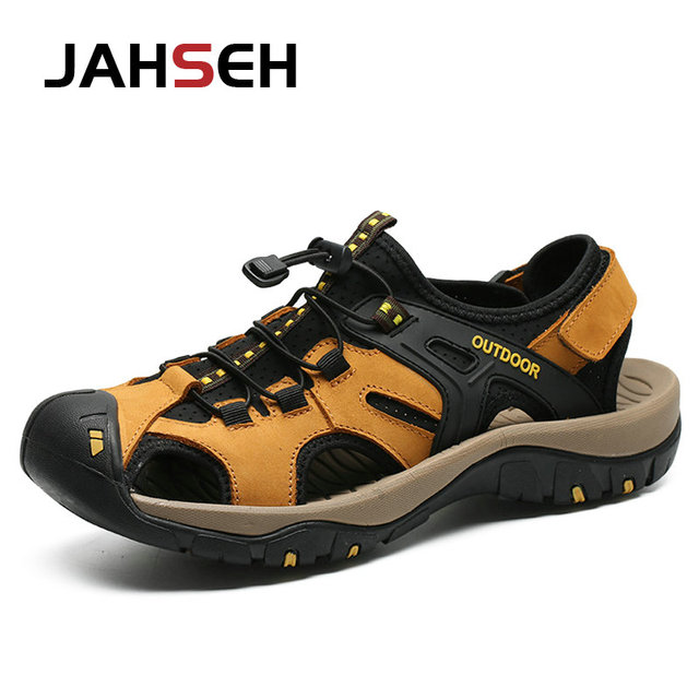 Summer New Outdoor Genuine Leather Men's Casual Sandals High Quality Brand Beach Shoes Fashion Water Shoes Walking Footwear