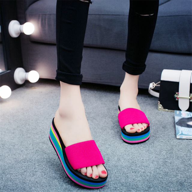 2022 summer ladies sandals slippers thick sole bathroom slippers wedge beach flip flops high heels beach slippers