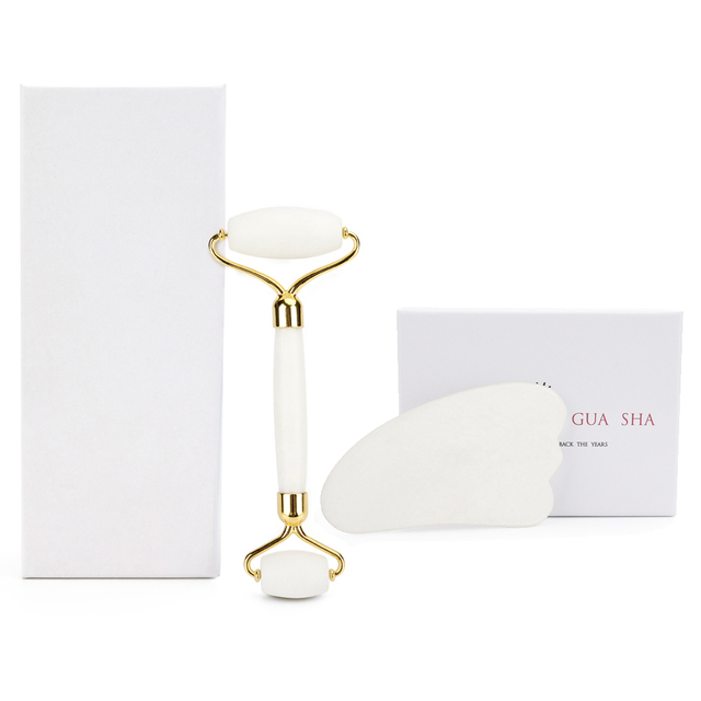 White Jade Roller Gua Sha Set White Jade Massager Anti Aging Eye Puffiness Wrinkle Skin Care Facial Massage Eyes Slimming