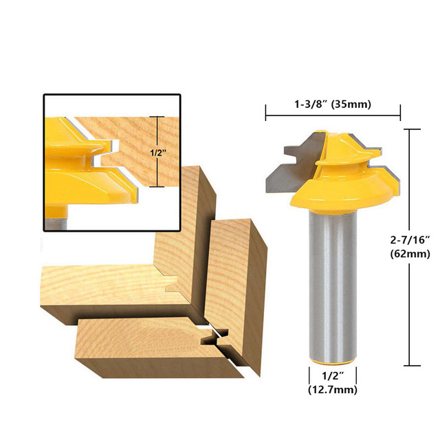 1/2" 1/4" 8mm Shank 45 Degree Lock Miter Router Bit 8*1-1/2 8*1-3/8 Tenon End Cutter Milling Tools for Woodworking