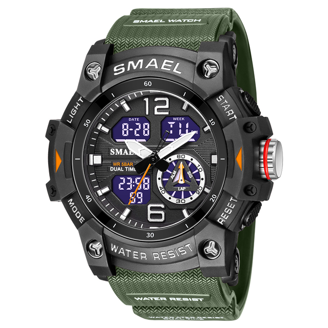 SMAEL 2022 New Men's Watches Dual Time Military Watches 50M Waterproof Men 8007 Shock Resistant Sport Watches Wtach Gifts