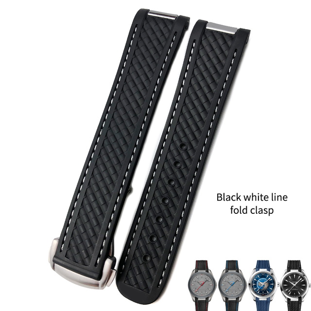 20mm Rubber Silicone Watch Strap Fit For Omega Seamaster 300 AT150 Aqua Terra Ultra Light 8900 Steel Buckle Watchband Bracelets