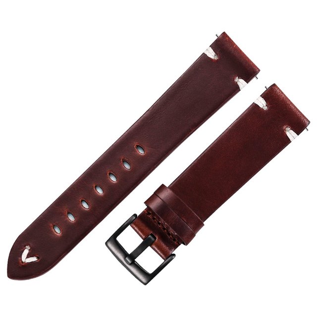 Leather Watchband Black Dark Brown Oil Wax Leather Italian Watch Strap 18mm 20mm 22mm Quick Release Handmade Cowhide Watch Strap