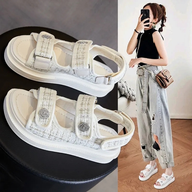 Women's Faux Leather Skirt Female Sandals 2020 Summer Fashion Sports Joker Flats For Women Ins Rome Platform Sandals Women