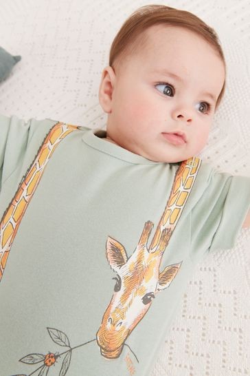 FatFace Baby Green Crew Giraffe Romper