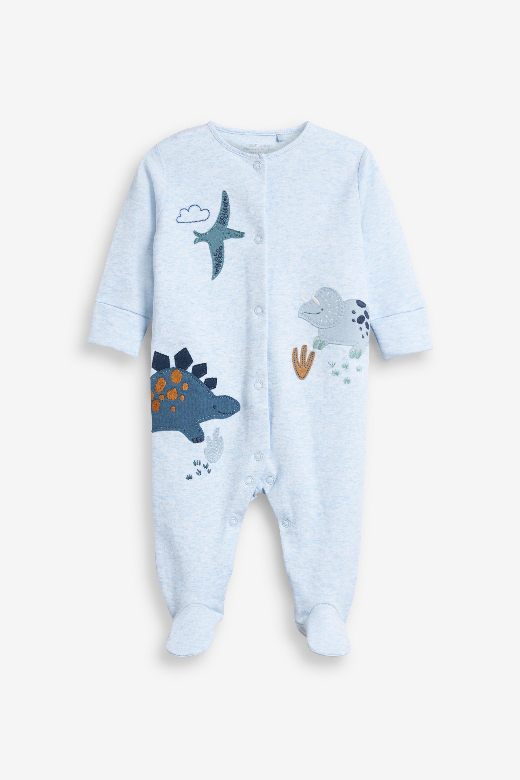 3 Pack Embroidered Baby Sleepsuits (0-2yrs)