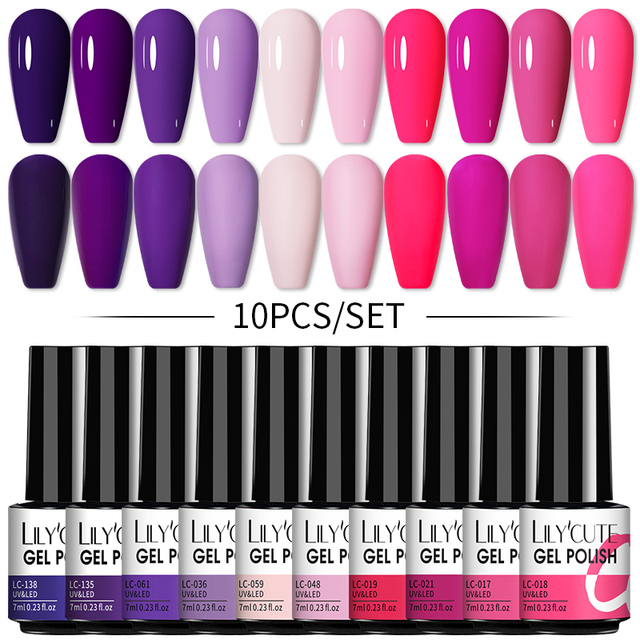 LILYCUTE 10/20/8/2pcs Gel Nail Polish Set Semi Permanent Glitter Hybrid Varnish Base Top Coat Soak Off UV LED Nails Gel