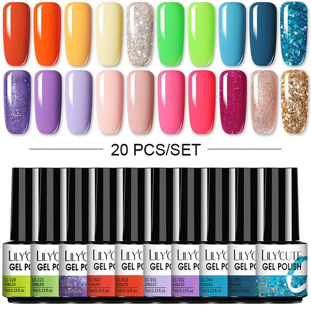 LILYCUTE 10pcs Gel Nail Polish Set With UV Lamp Nude Gel Semi Permanent Hybrid Varnish Base Top Coat Soak Off UV LED Nail Art