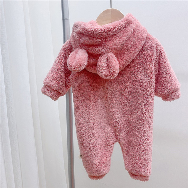 MILANCEL 2021 Autumn Winter Baby Rompers Cute Bear Hooded Baby Boys Rompers Warm Fleece Newborn Baby Clothes