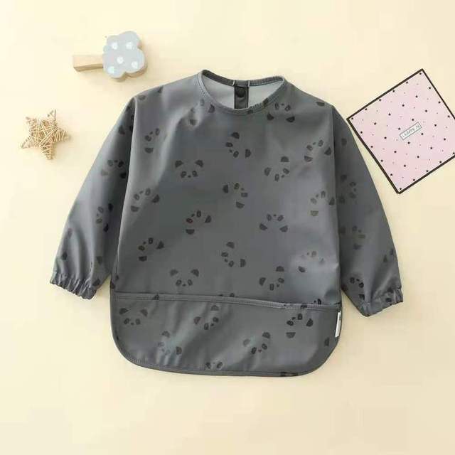 Easy to Wear Long Sleeve Baby Bib Baby Soft PU Bibs Painting Waterproof Meals Protection Washable Easy Clean Smock for Babies