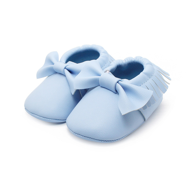 Newborn Baby Shoes Infant Boys Girl First Walker PU Sole Princess Bowknot Fringe Toddler Baby Crib Shoes Casual Moccasins