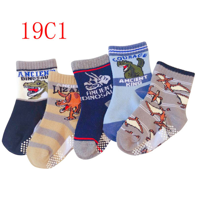 5 Pairs Non-slip Cute Cartoon Children Socks Spring Autumn Cotton Warm Breathable Boys Girls Absorb Sweat Sock for 0-8 Years