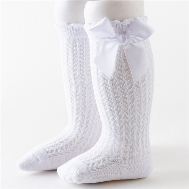 Newborn Baby Girls Solid Bow-knot Socks Breathable Mesh Cotton Knee High Leg Warmer Summer Infant Baby Soft Socks Clothes