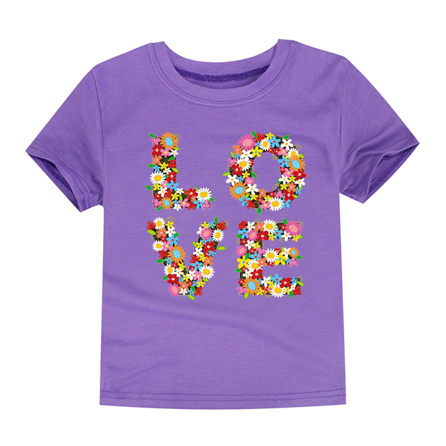 TINOLULING 12 Colors 2018 Boys Girls Flower Love T-shirt Kids T-shirt Children Tops Baby Tees for 2-14 Years