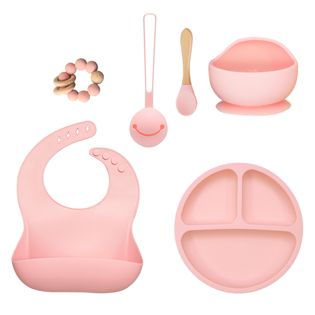 Baby Silicone Food Plate Bowl Spoon 6pcs Baby Utensil Set Auxiliary Food BPA Free Silicone Dishes for Baby Tableware