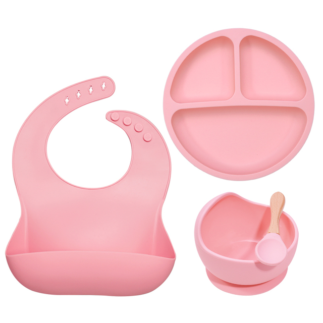 2021 new design silicone baby products tableware feeding waterproof bibs newborn flatware bowl spoon baby accessories