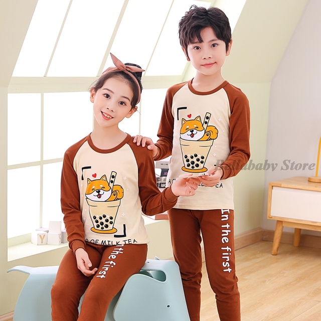 Baby Boy Girl Pajama Sets Korean Spring Pajamas For Kids Sleepwear Set Cotton Cartoon Cow Night Outfits Autumn Children Clothes