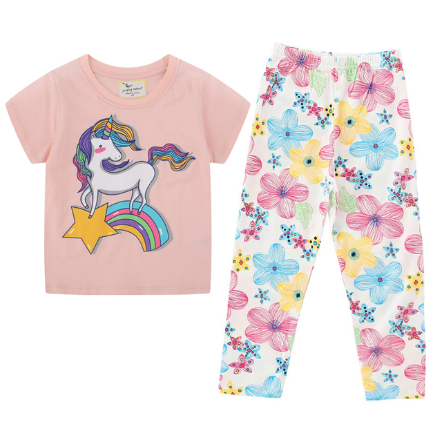 2pcs Kids Clothes Set Summer T-shirt Leggings Little Girl Print T-shirt and Pants Outfits Baby Girl Leggings