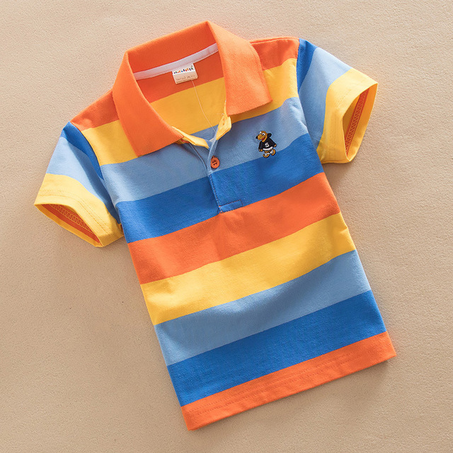 Jargazol T-shirt Children's Clothing Turn-down Collar T-shirt Summer Baby Boys Striped Color Baby Clothes