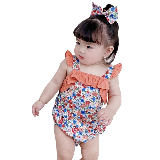 Newborn Baby Sleeveless Cotton Bowknot Rompers With Bow Ruffle Floral Print Bodycon Bodycon Rompers