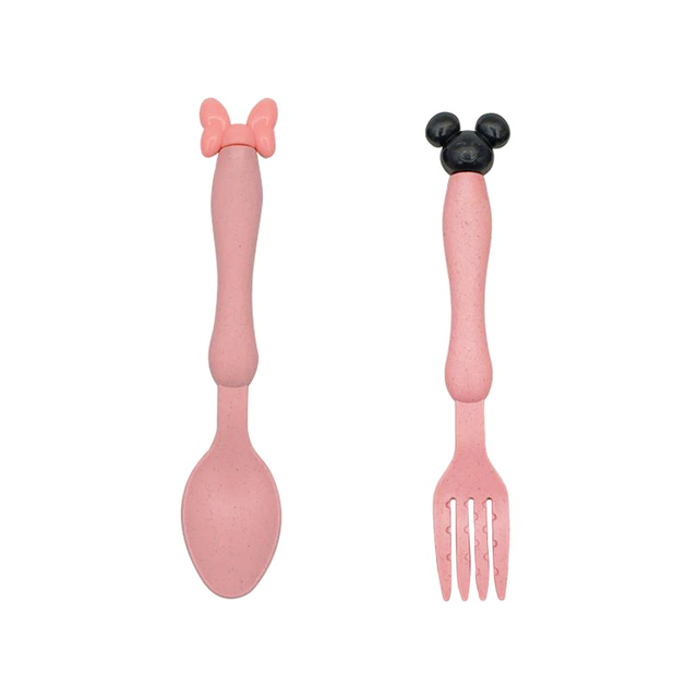 2pcs Baby Feeding Cutlery Set Eco-friendly Wheat Straw Infant Plate Children Dish Utensils Kids Anti-hot Training Bowl Spoon