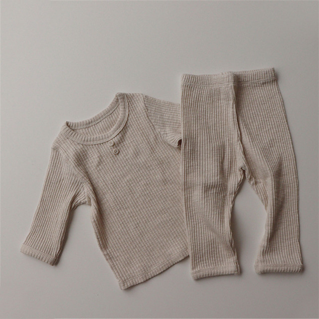 Newborn Baby Clothing Sets Ribbed Cotton Bib Leggings Pants Suit For Autumn Girls Outfits Boys Long Sleeve Baby Clothes