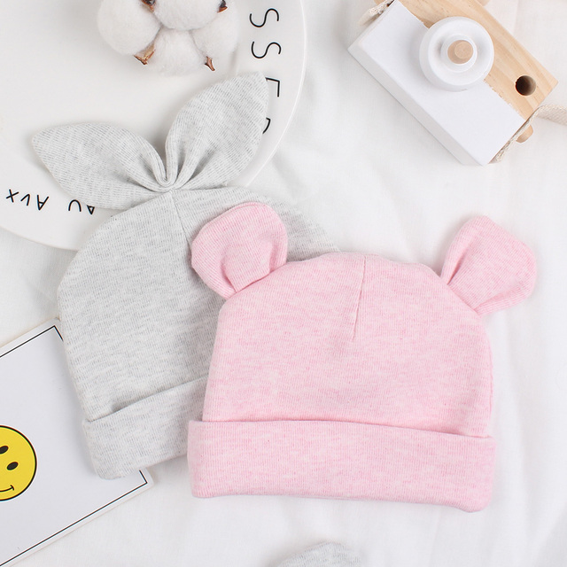 Newborn cotton hat rabbit ears bear ears hat lovely spring summer baby hat suitable for 0-6 months old baby