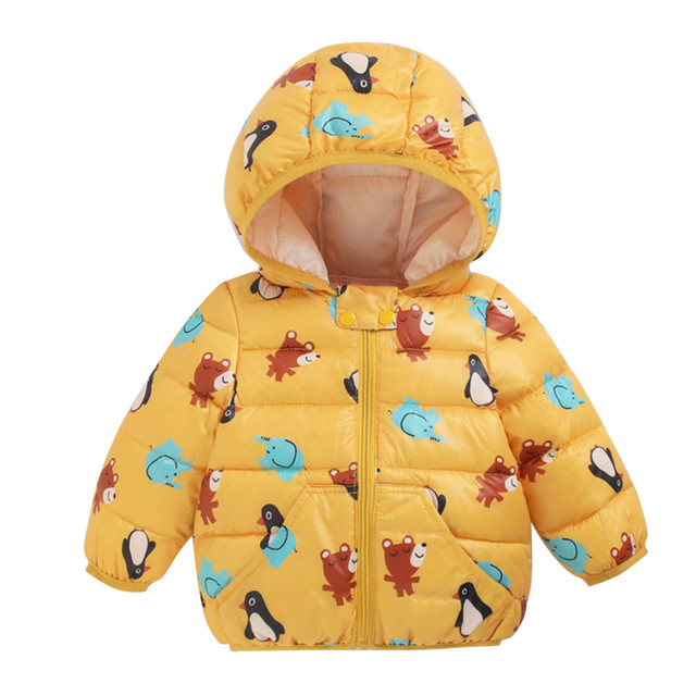 Cartoon Dinosaur Flower Print Hooded Cotton Down Jacket Baby Winter Cartoon Windproof Coat Hooded Warm Outerwear Jacket Freeship