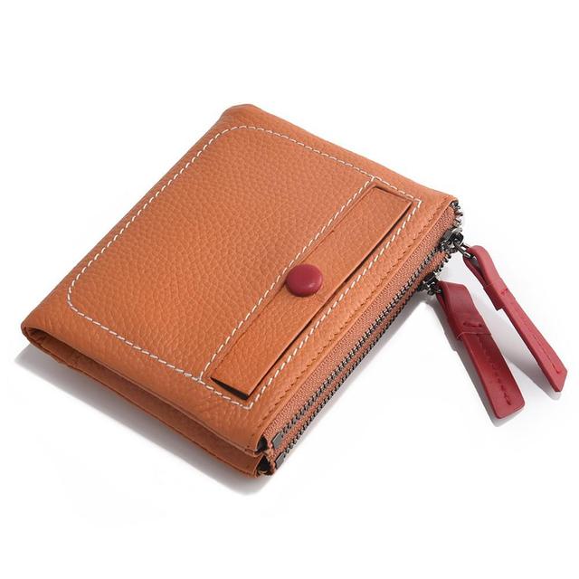 Women's Short Leather Wallet Korean Style Fashion Double Zipper Coin Purse First Layer Cowhide Multi Card Slot Women's Wallet