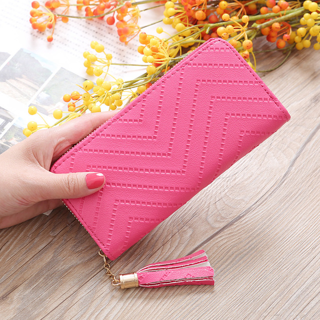 Women Long Wallets Clutch White High Quality Leather Tassel Ladies Zipper Bag Phone Coin Cash Receipt Card Holder